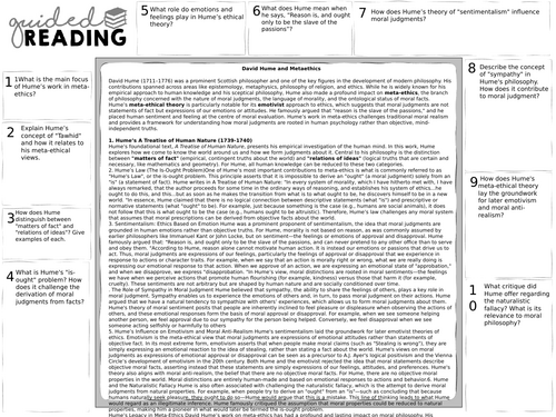 A-Level: Meta-ethics: David Hume Guided Reading