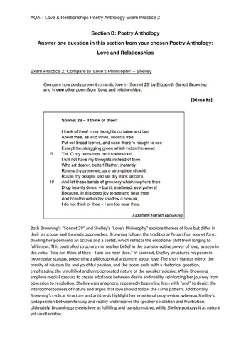 L&R Anthology Complete Essay for 'Love's Philosophy' & 'Sonnet 29'