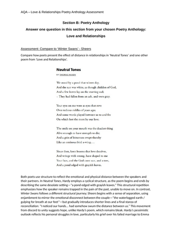 L&R Anthology Complete Essay for 'Winter Swans' & 'Neutral Tones'