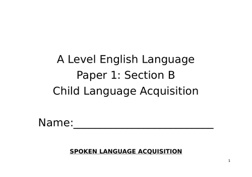 Child Language Acquisition WORKBOOKLET