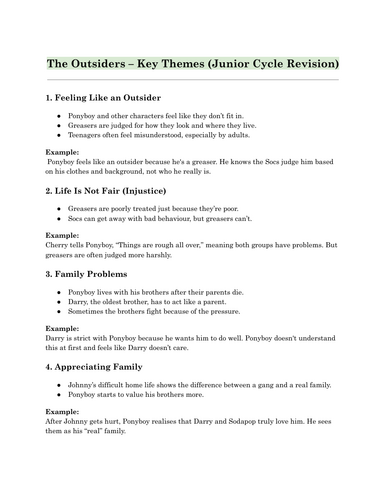 The Outsiders – Key Themes, Characters & Moments (OL Junior Cycle Revision)