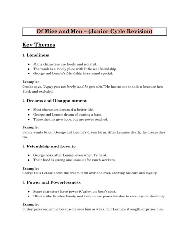Of Mice and Men – Key Themes, Characters, Moments & Relationships (Junior Cycle Revision)