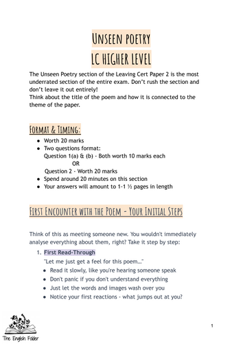 Leaving Cert - Unseen Poetry Guide