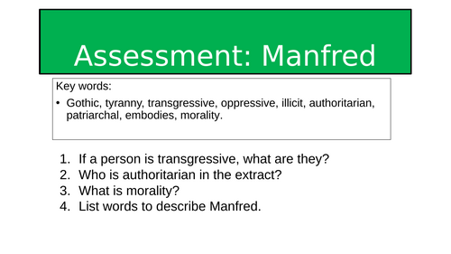 The Castle Of Otranto - Character Study of Manfred Assessment