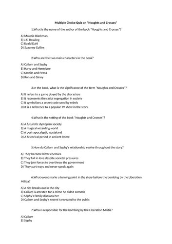 Noughts and Crosses Multiple Choice Quiz