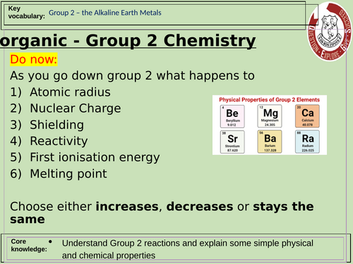 A Level Chemistry Group 2 Chemistry