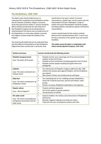 GCSE History OCR B: The Elizabethans, 1580–1603 – Elizabeth and Government