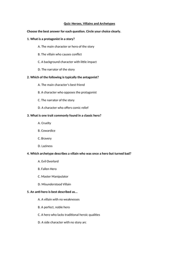 Heroes, Villains and Archetypes Quiz