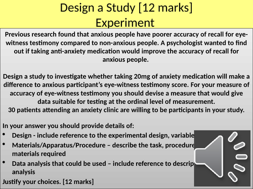 Design a Study - experiment for A Level psychology AQA