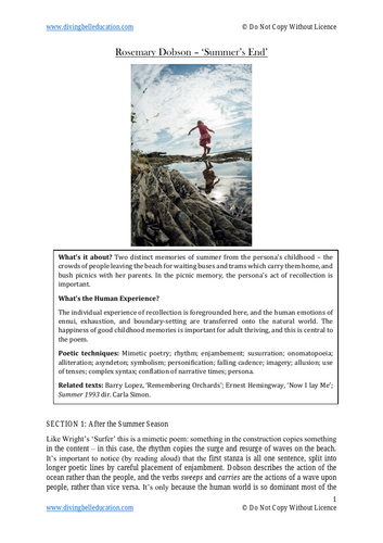 HSC Close reading notes: Rosemary Dobson, 'Summer's End'