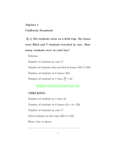 Algebra 1 California Standards