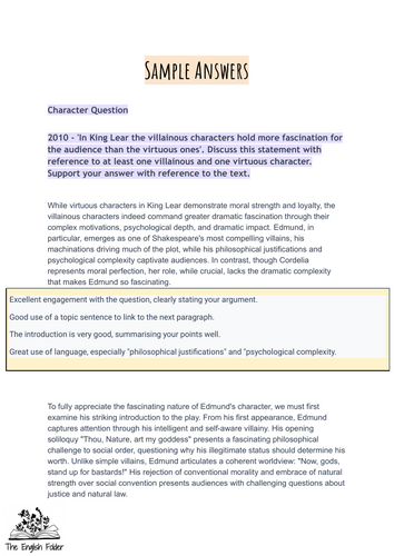 King Lear Sample Answers