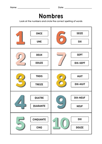 French Numbers Vocabulary