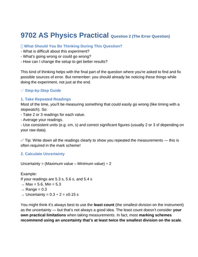 9702 Physics Practical Question 2 notes