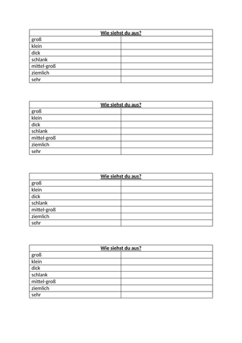 German - descriptions of appearances and personalities
