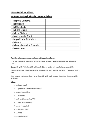 German - free-time activities