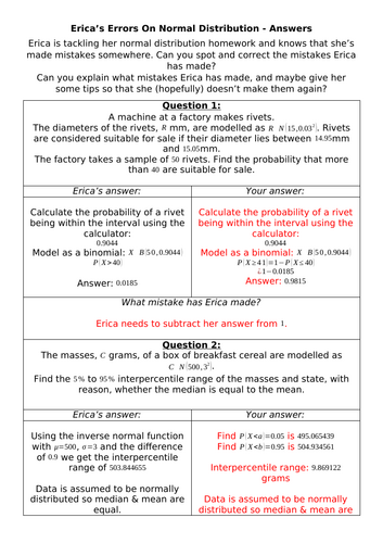 Erica's Errors On The Normal Distribution