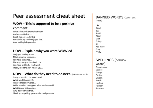Peer assessment cheat sheet