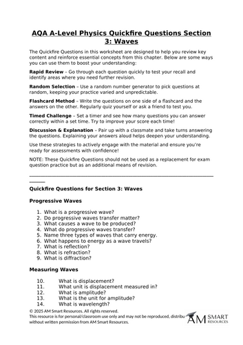 AQA A-Level Physics Quickfire Questions Section 3: Waves