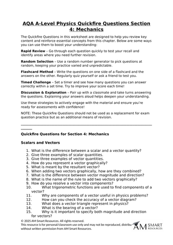AQA A-Level Physics Quickfire Questions Section 4: Mechanics