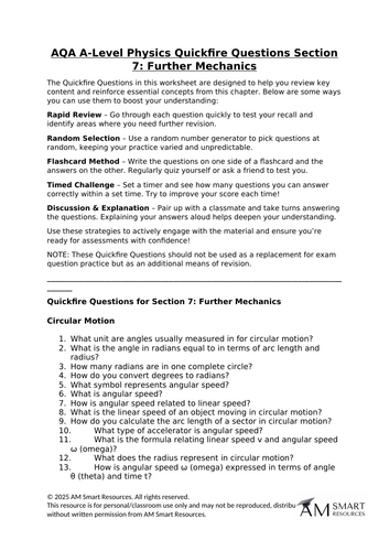 AQA A-Level Physics Quickfire Questions Section 7: Further Mechanics