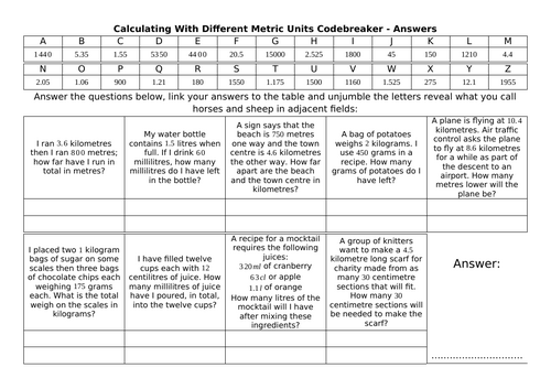 Calculating With Different Metric Units Codebreaker