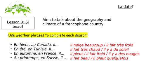 Module 6 Unit 1 Notre monde est beau Edexcel GCSE French 2024