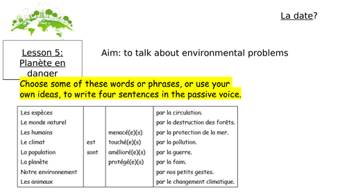 Module 6 Unit 2 Planète en danger  Edexcel GCSE French 2024
