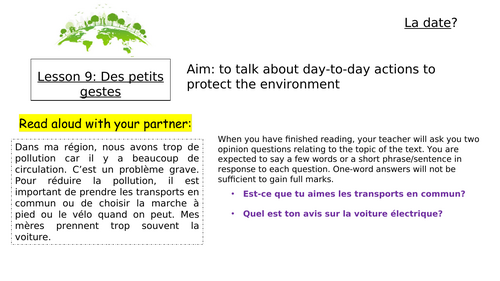 Module 6 Unit 4 Des petits gestes Edexcel GCSE French 2024
