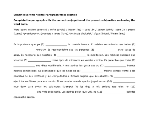 Subjunctive with health: Paragraph fill in practice