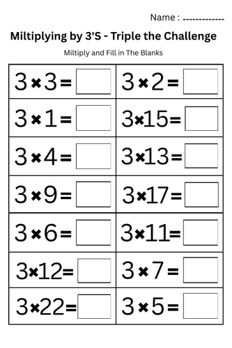 Printable Multiplication Math Practice Worksheets