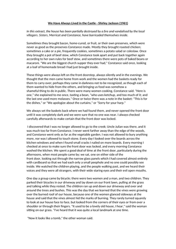 AQA English Language Paper 1 Section A - We Have Always Lived in the Castle