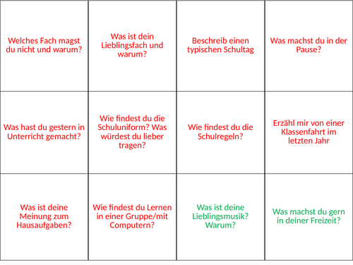 German GCSE Speaking Cards 2026