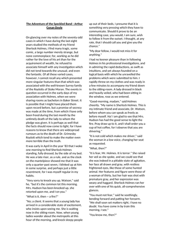 Crime Fiction - Evaluation Of The Speckled Band