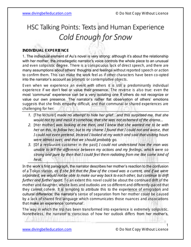 HSC Common Module Talking Points - Jessica Au, 'Cold Enough for Snow'