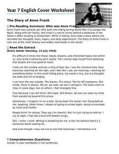 KS3 Cover Non-Fiction Writing Anne Framk