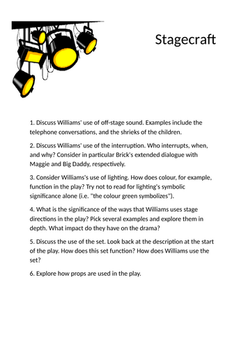 Cat On A Hot Tin Roof Stagecraft Worksheet