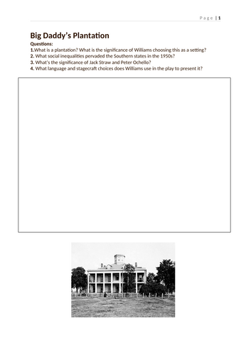 Cat On A Hot Tin Roof - Setting/Props Worksheets