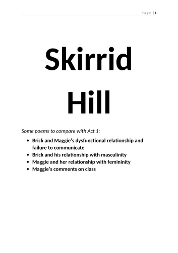 Worksheets - Owen Sheers Poems 1