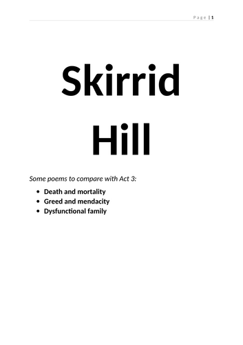 Worksheets - Owen Sheers Poems 3
