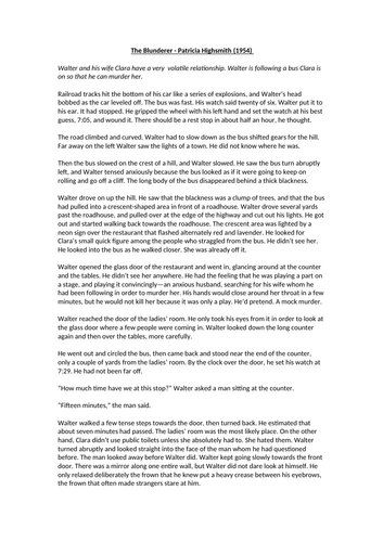 AQA English Language Paper 1 Section A - The Blunderer (Highsmith)