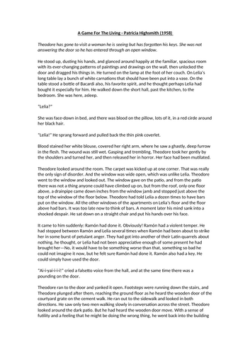 AQA English Language Paper 1 Section A - A Game For The Living (Highsmith)
