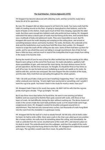 AQA English Language Paper 1 Section A - The Snail Watcher (Highsmith)