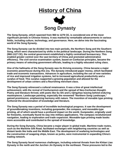 Song Dynasty  “Article & Questions” Assignment (Ancient China)