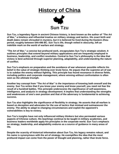 Sun Tzu “Article & Questions” Assignment (Ancient China)