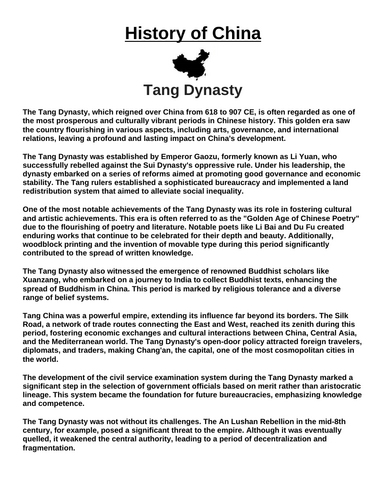 Tang Dynasty “Article & Questions” Assignment (Ancient China)