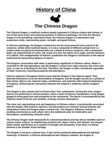 The Chinese Dragon “Article & Questions” Assignment (Ancient China)