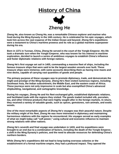 Zheng He “Article & Questions” Assignment (Ancient China)