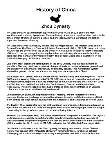 Zhou Dynasty “Article & Questions” Assignment (Ancient China)