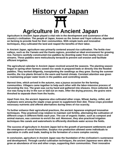 Agriculture in Ancient Japan “Article & Questions” Assignment (Ancient Japan)